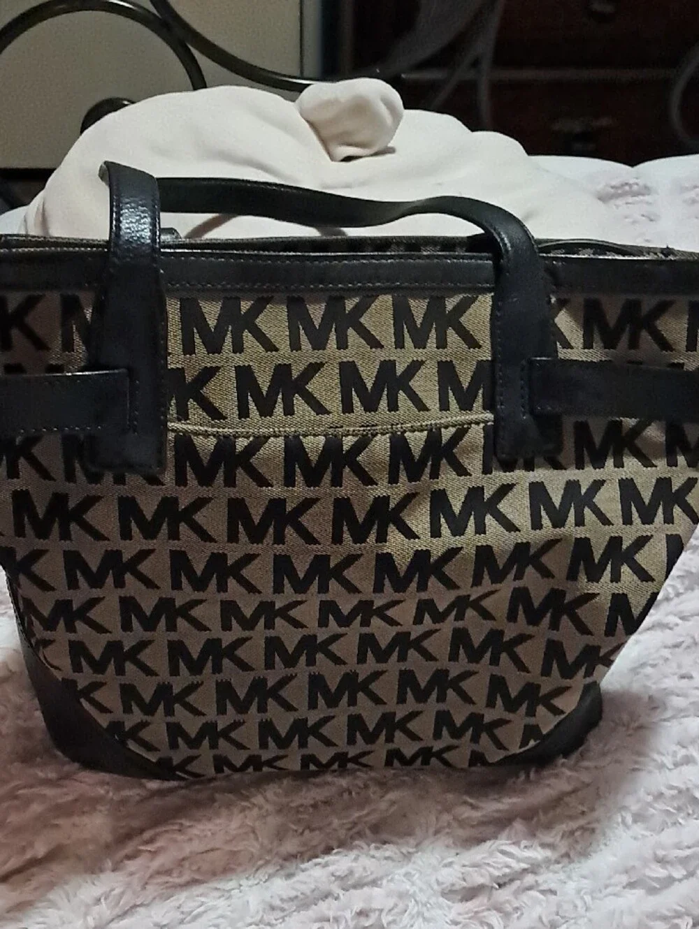 Michael Kors Black and Beige MK Signature Tote